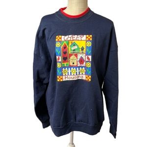 Vintage M&C Energy Sportswear Long Sleeve Sweater Cheep Housing Blue Womens XL